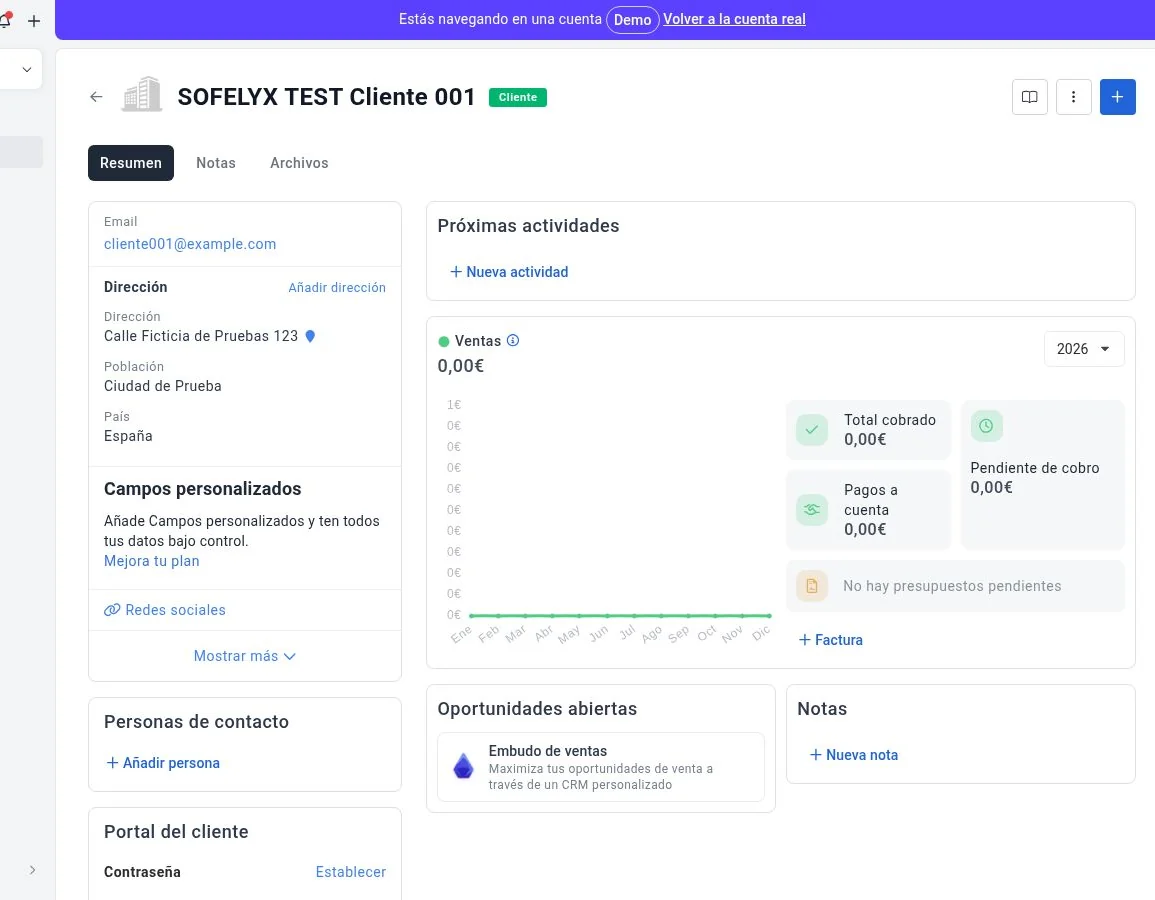 Cliente creado en la cuenta de demostración de Holded