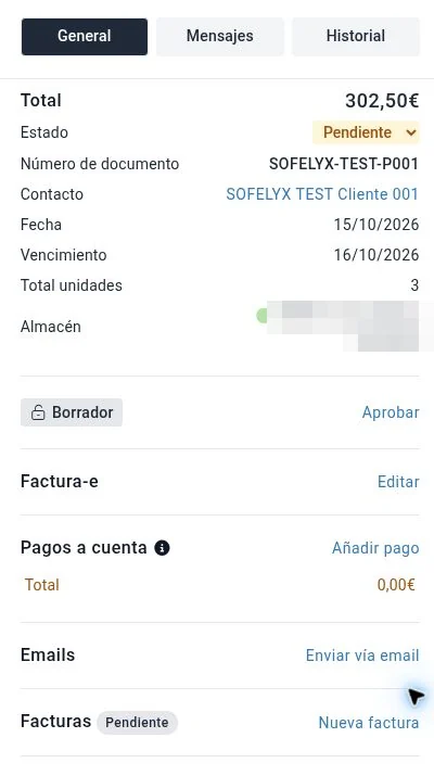 Presupuesto de prueba en borrador en Holded