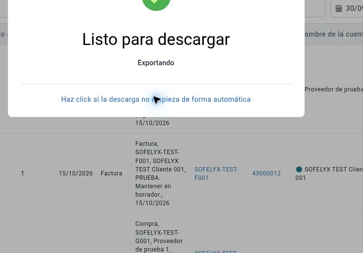 Aviso de exportación de libro diario de Holded